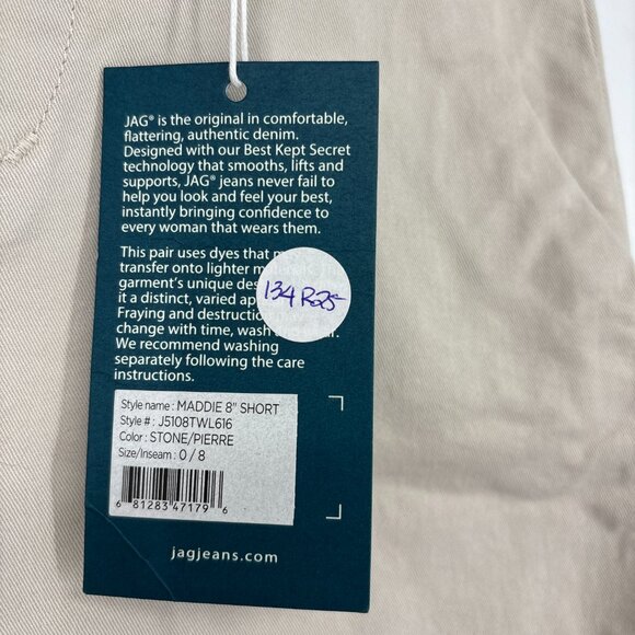 Jag Women's Maddie 8" Inseam Mid Rise Pull-On Bermuda Shorts Stone Size 0 NWT - Picture 5 of 6